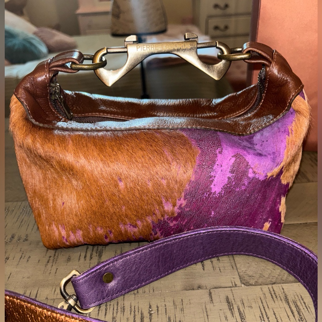 Pierre Leborde Brown And Purple Leather Haircalf Shoulder Bag New!